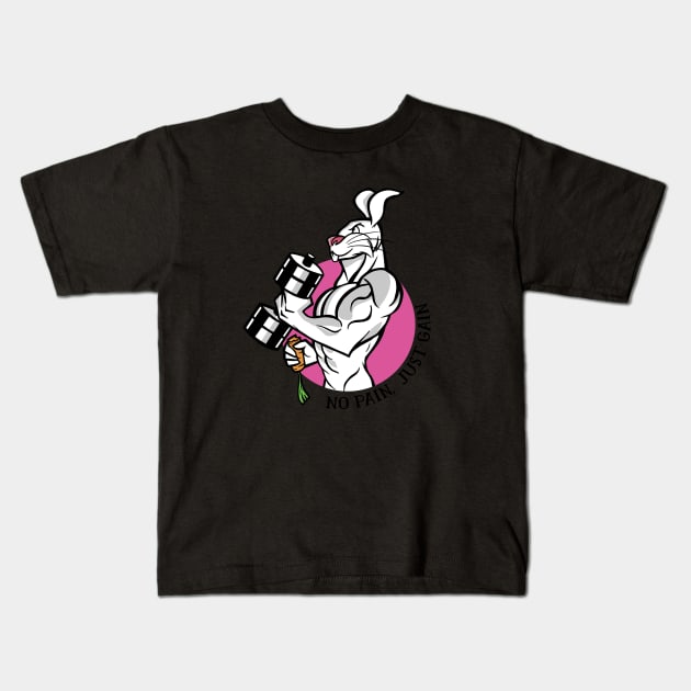 gym muscle unicorn - rabbit Kids T-Shirt by Midoart